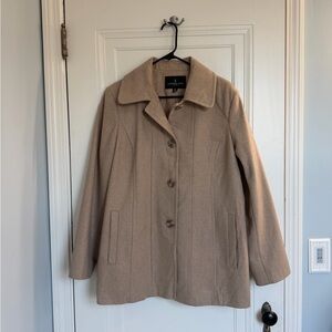 London Fog Women's Tan Heather Wool Blend Pea Coat XL